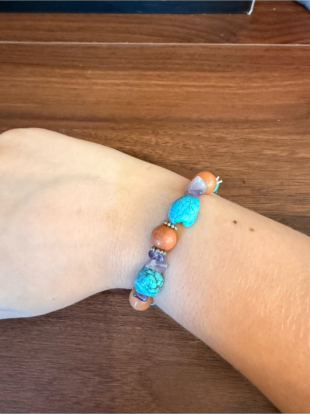 Turquoise & Tan Beaded Stretch Bracelet